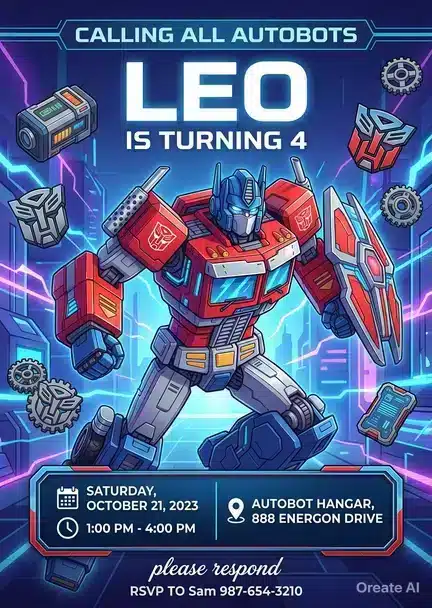 Transformers Rescue Bots Birthday Invitation | Optimus Prime