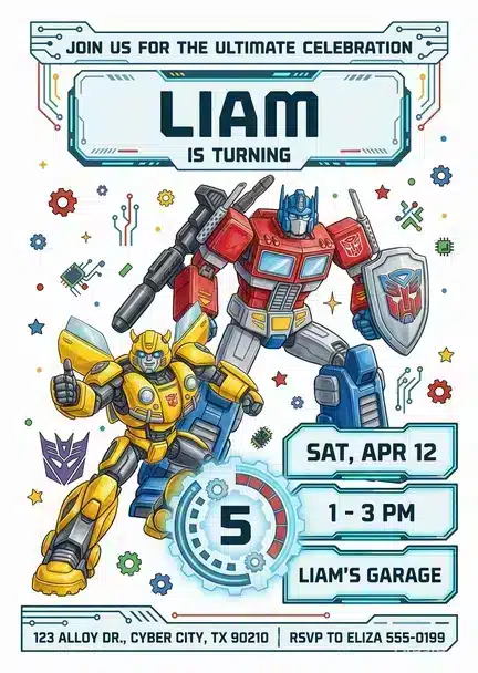 Rescue Bots Birthday Invitation - Optimus Prime & Autobots Theme