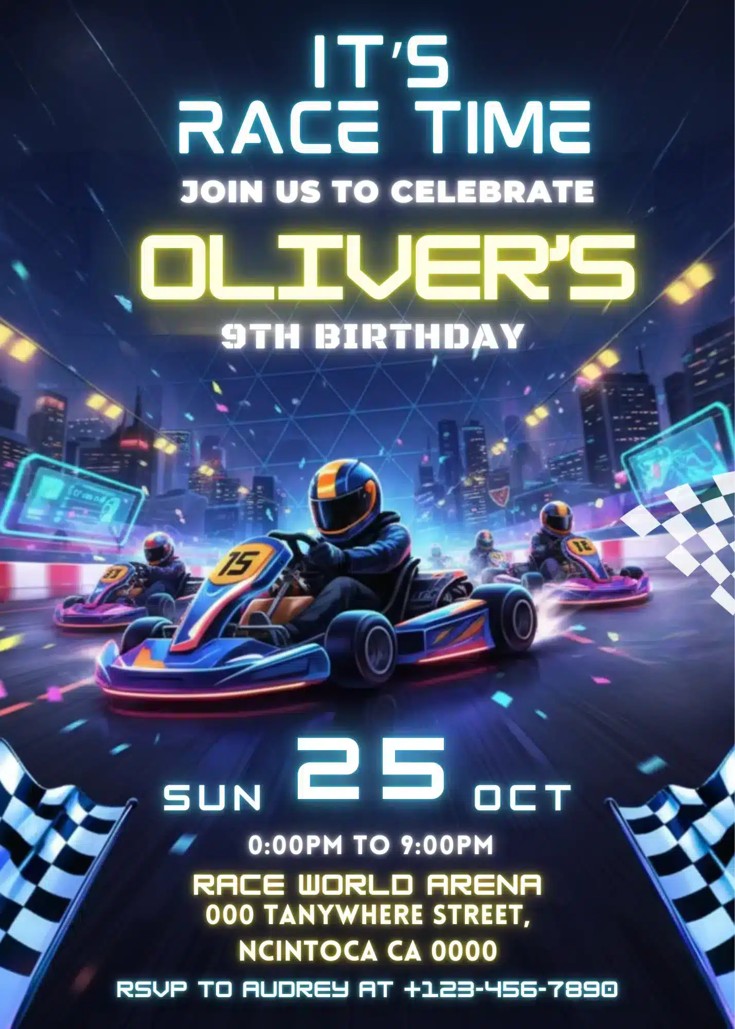 Go Kart Racing Birthday Invitation Template | Boys Kart Racer Party Invite