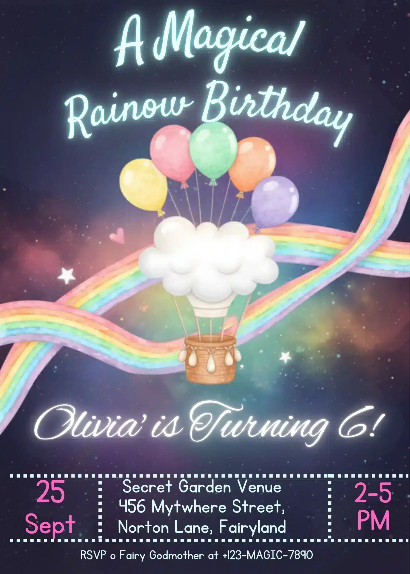 Pastel Rainbow & Cloud Birthday Invitation Template