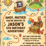 Pirate Treasure Map Birthday Invitation Template