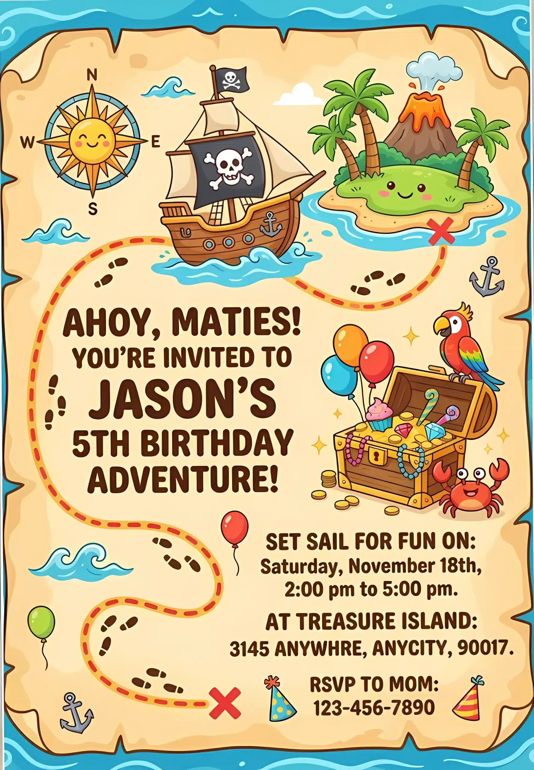 Pirate Treasure Map Birthday Invitation Template