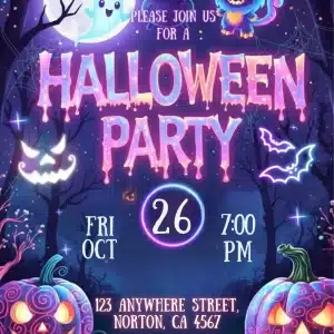 Neon Spooky Halloween Kids Party Invitation | Editable Template
