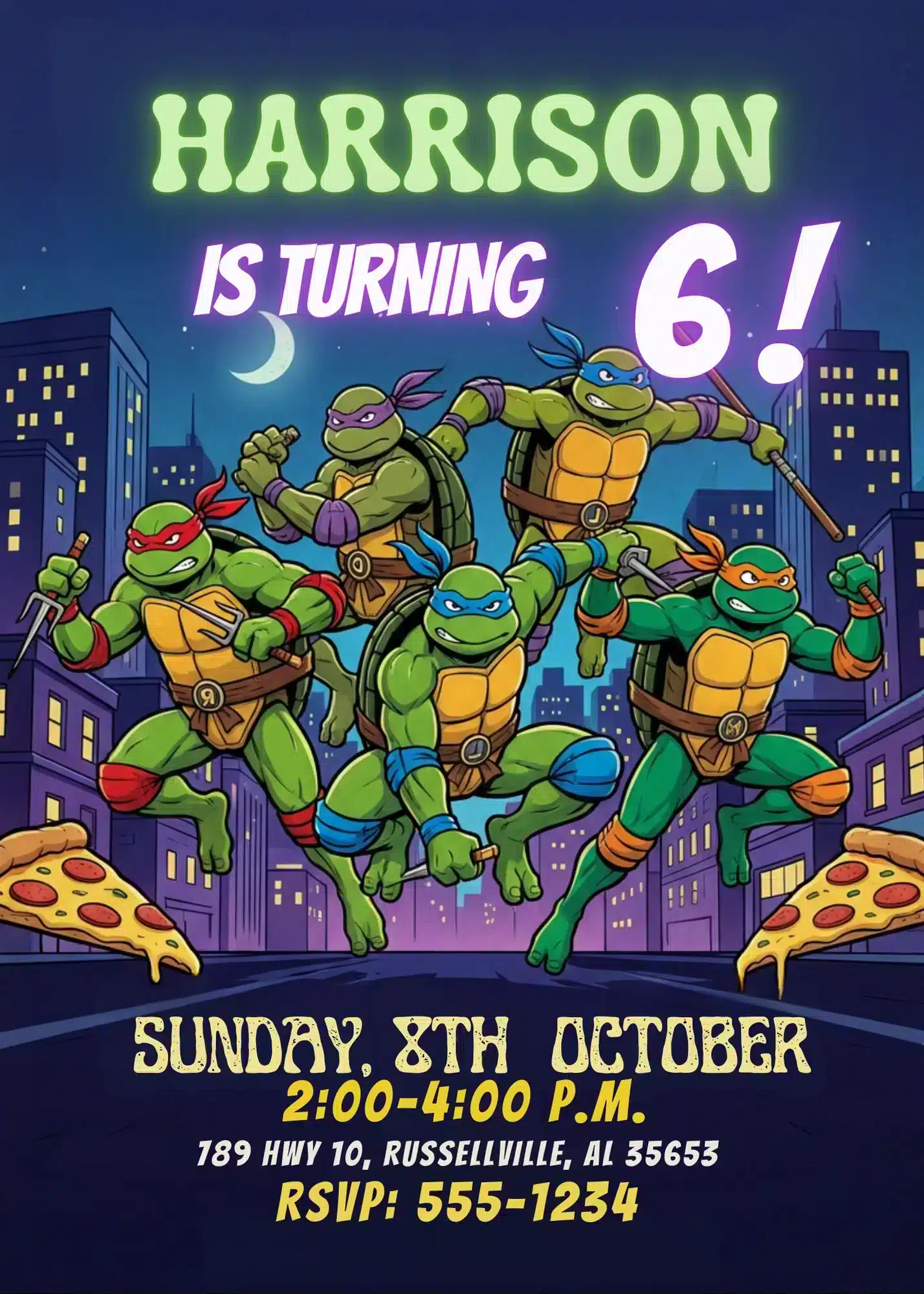Ninja Turtle Birthday Invitation | TMNT Kids Party Invite