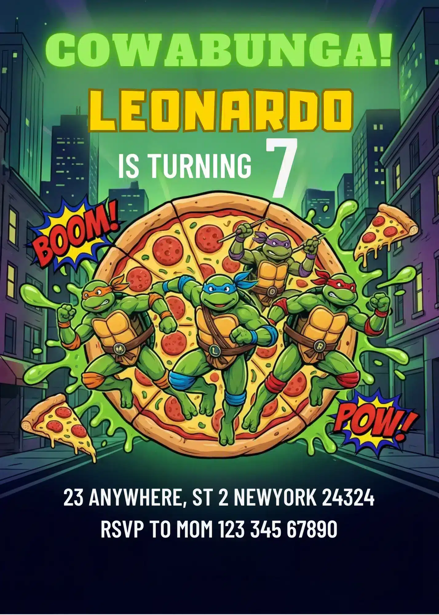 Ninja Turtles Birthday Invitation | TMNT Kids Party Invite