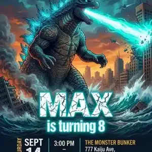 Godzilla Birthday Invitation | Monster Party Theme Template