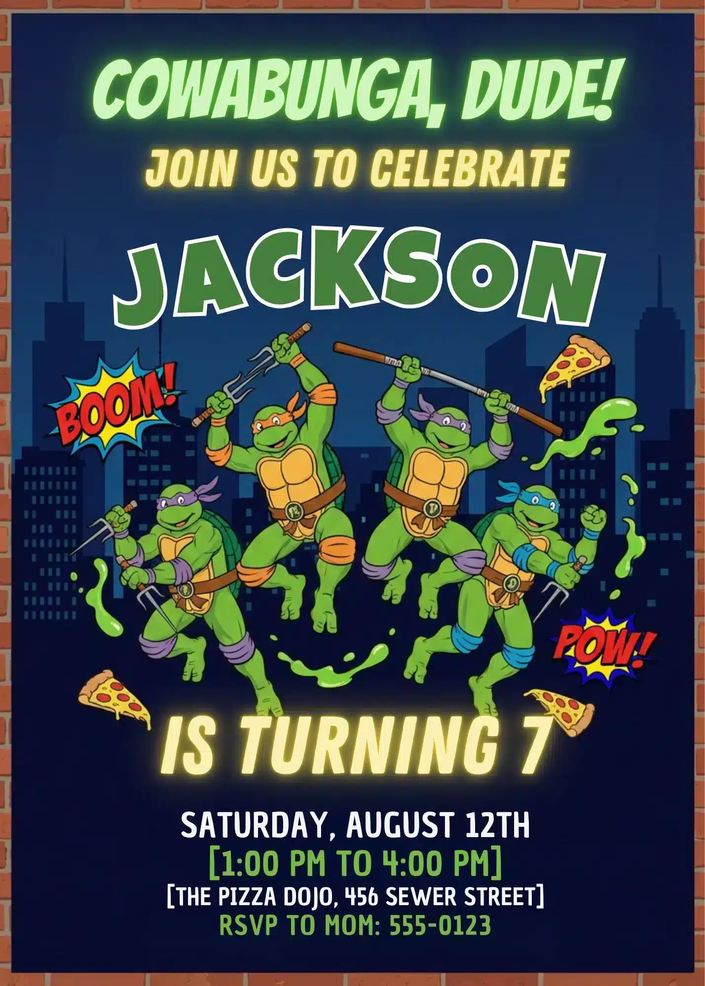 TMNT Ninja Turtle Birthday Party Invitation Template