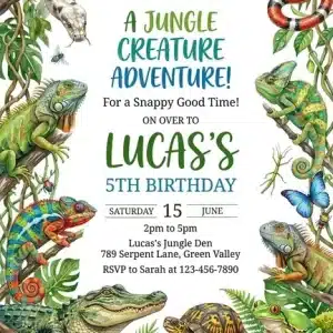 Wild Reptile Birthday Invitation Template - Digital Editable Design