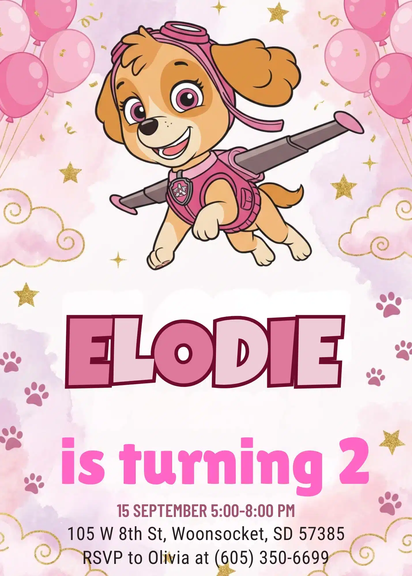 Pink Paw Patrol Birthday Invitation | Girls Puppy Party Template