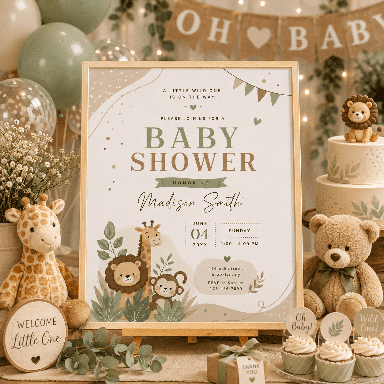 Safari Baby Shower Invitation Boy | Editable Canva Jungle Invite - Image 3