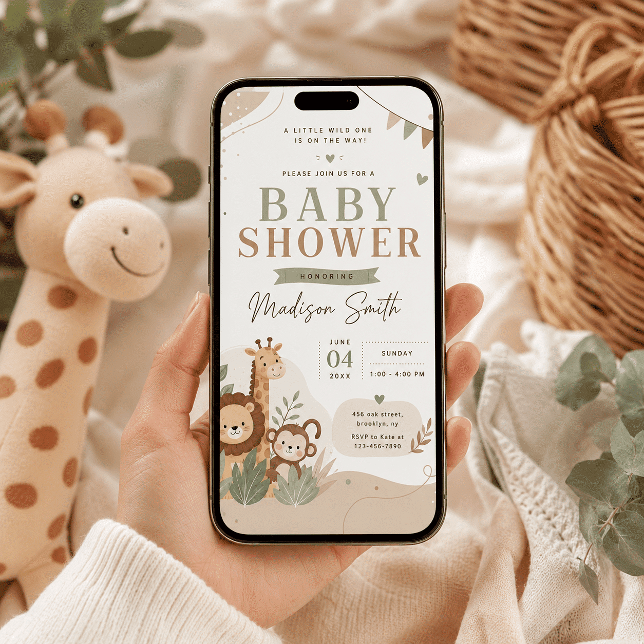 Safari Baby Shower Invitation Boy | Editable Canva Jungle Invite