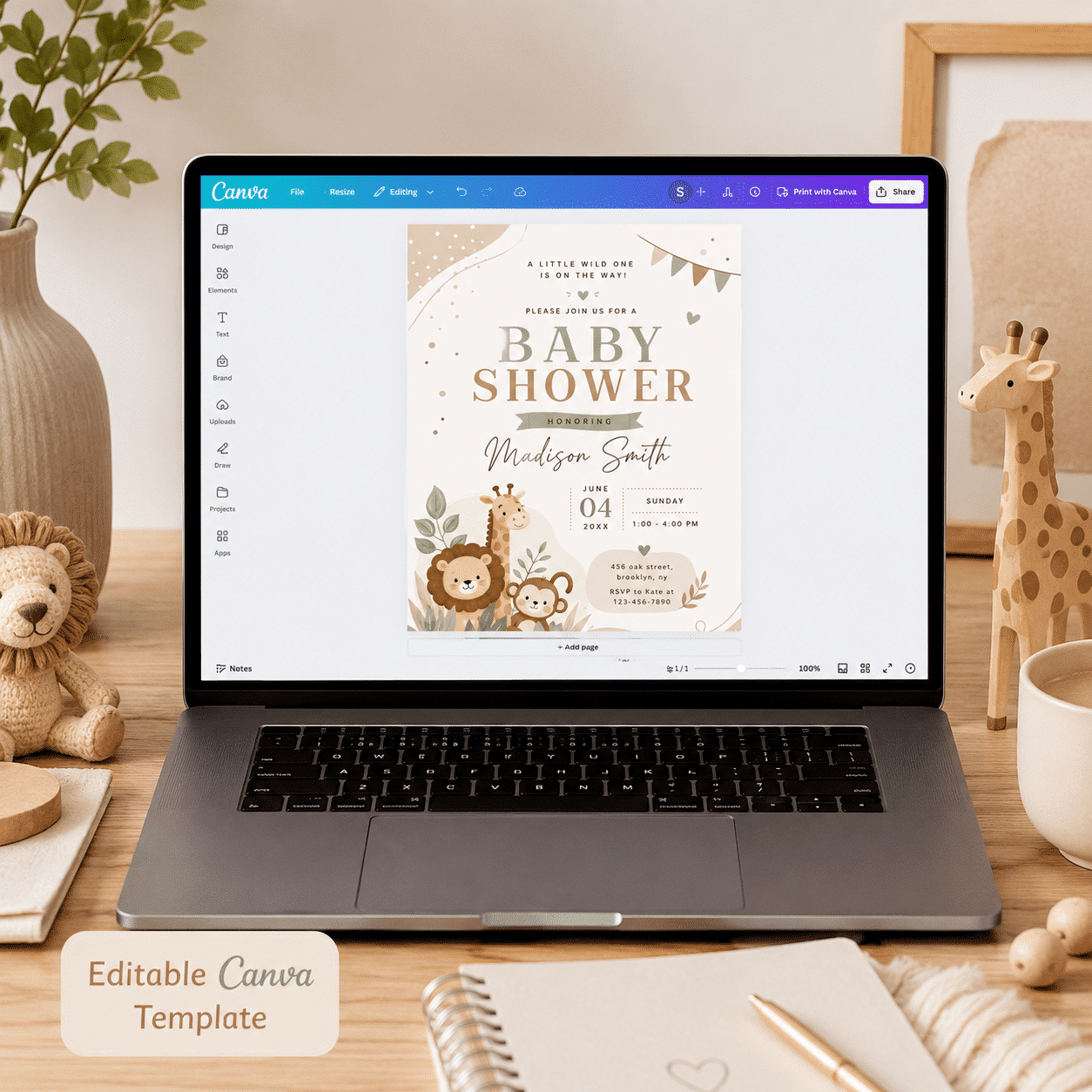 Safari Baby Shower Invitation Boy | Editable Canva Jungle Invite - Image 4