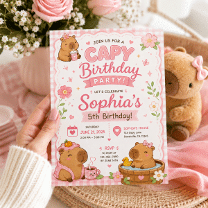 Capybara Birthday Invitation | Editable Cute Animal Template