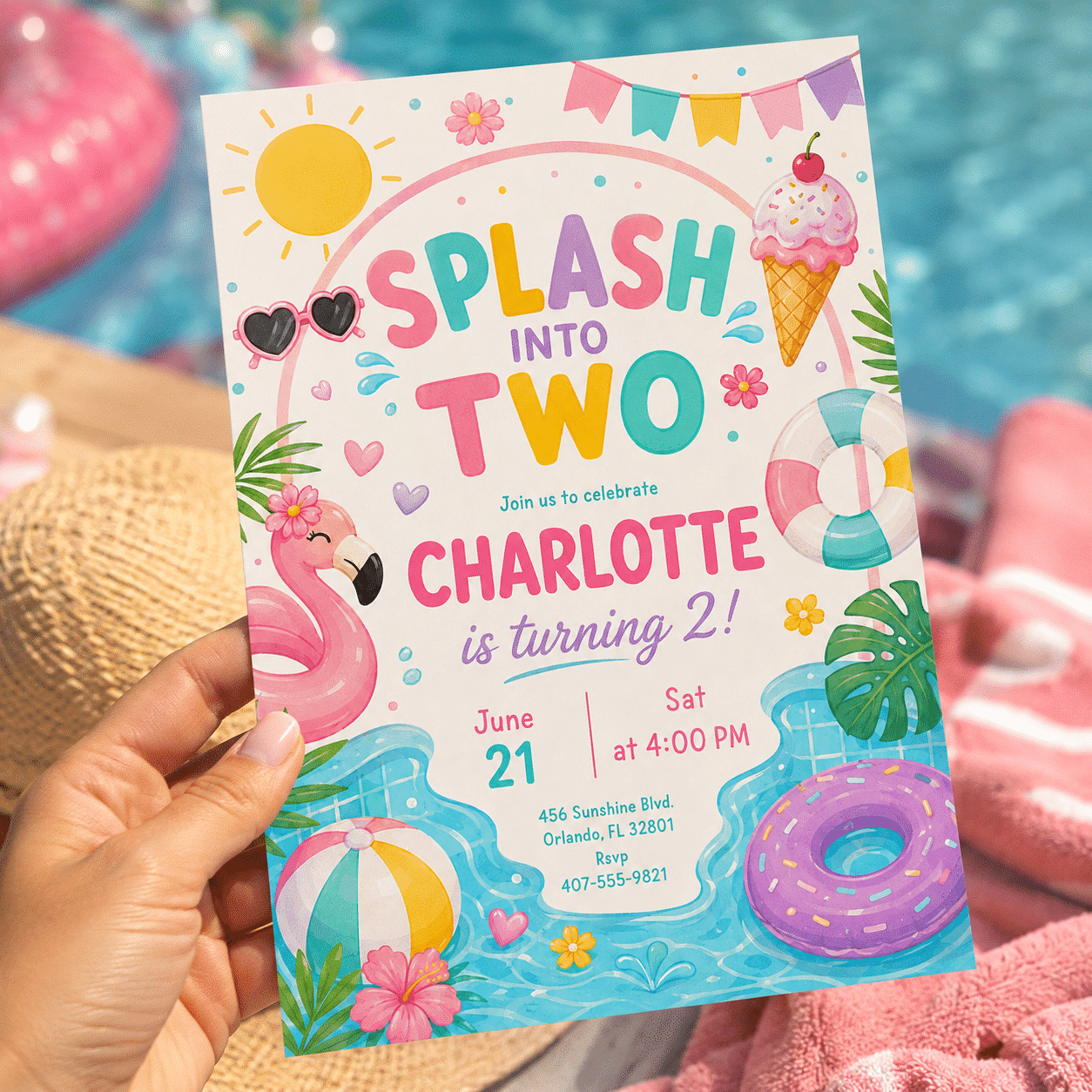 Splish Splash Water Slide Bash Invitation | Pool Party Template