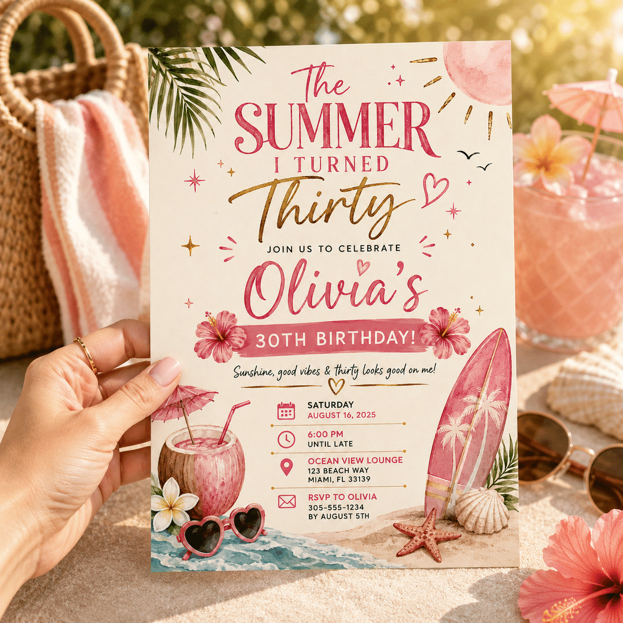 Beach Party Birthday Invitation | Summer Surfboard Template