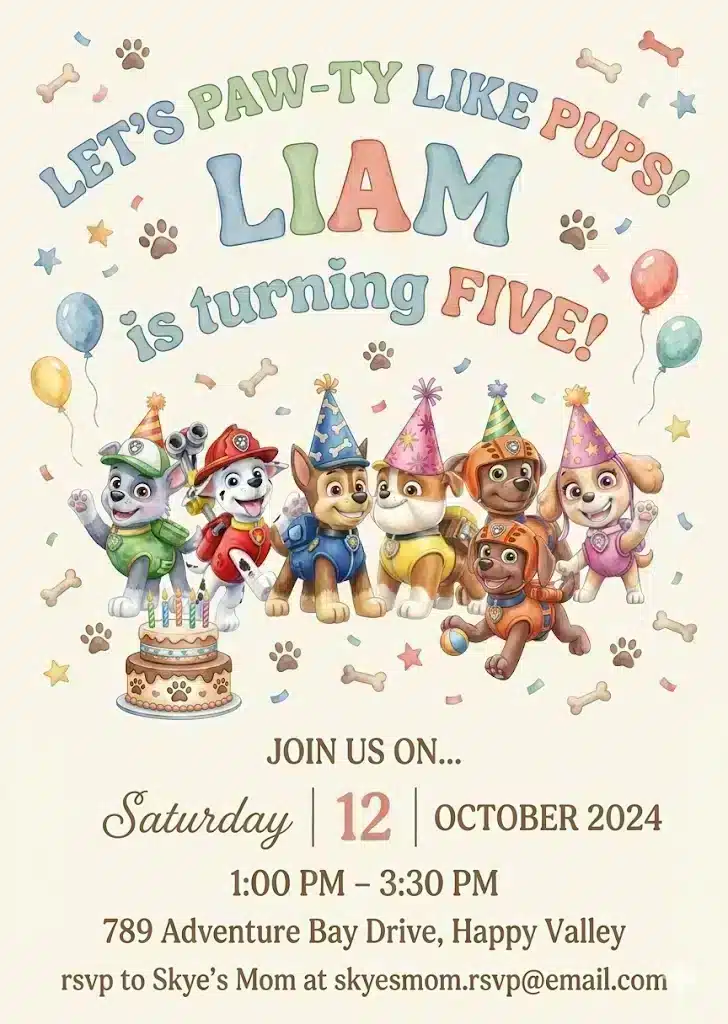 Pink Paw Patrol Girl Birthday Invitation Template
