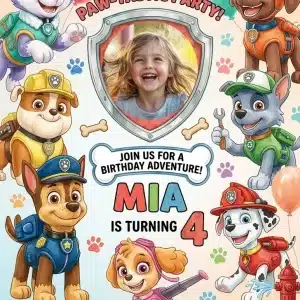 Watercolor Paw Patrol Birthday Invitation Template