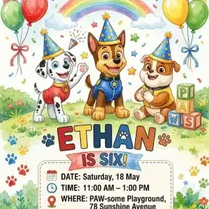 Paw-ty Birthday Invitation Template | Puppy Patrol Theme