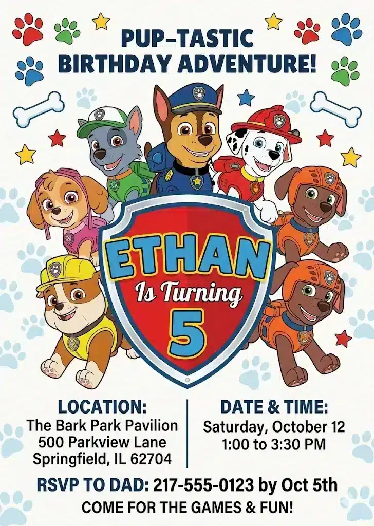 Puppy Patrol Pup Crew Birthday Invitation | Editable Template