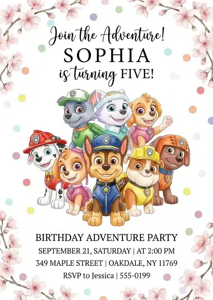 Puppy Patrol Pup Crew Birthday Invitation Template