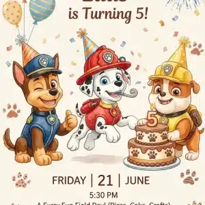 Puppy Patrol Birthday Invitation - Cute Dog Paw-ty Template