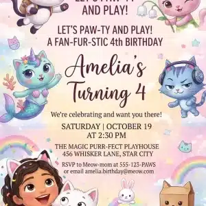 Gabby's Dollhouse Birthday Invitation Template