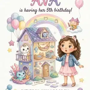 Gabby's Dollhouse Birthday Invitation Template