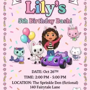 Gabby's Dollhouse Birthday Invitation | Editable Digital Template