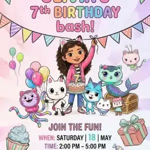 Gabby's Dollhouse Birthday Invitation | Pastel Cat Girl Invite