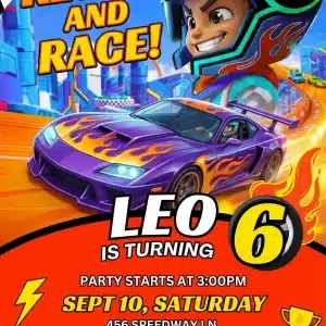Race Car Birthday Invitation Template | Hot Racing Cars Party Invite