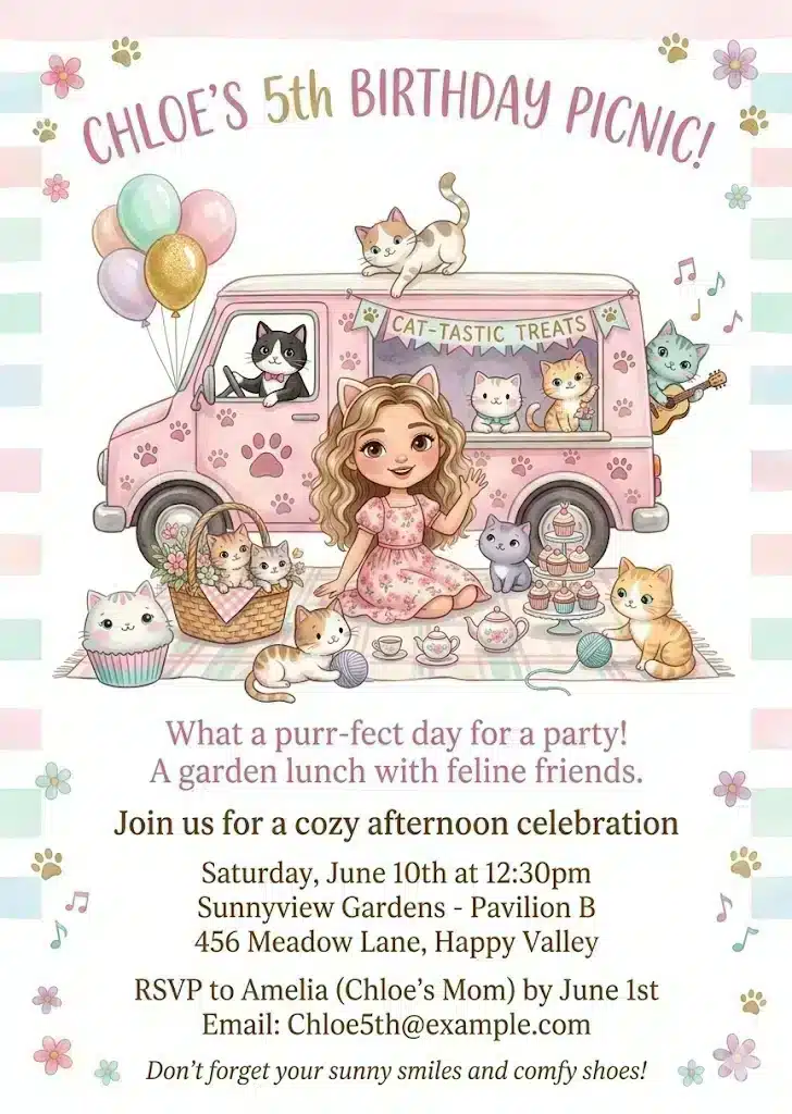 Gabby's Dollhouse Watercolor Cat Birthday Invitation