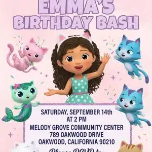 Gabby's Dollhouse Birthday Invitation - Editable Kids Party Invite