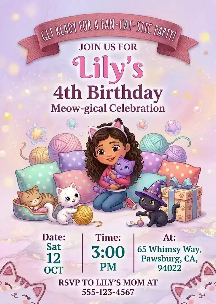 Gabby's Dollhouse Birthday Invitation | Editable Kids Party Template
