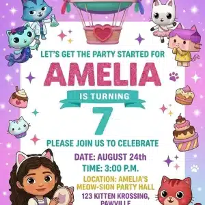 Gabby's Dollhouse Birthday Invitation, Cat-tastic Party Template