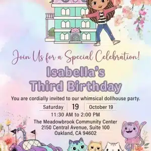 Floral Dollhouse Gabby's Birthday Invitation Template