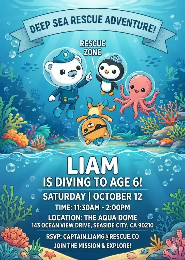 Octonauts Birthday Invitation Template | Sea Adventure Theme