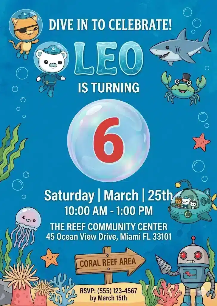 Octonauts Birthday Invitation Template, Ocean Adventure Party Invite