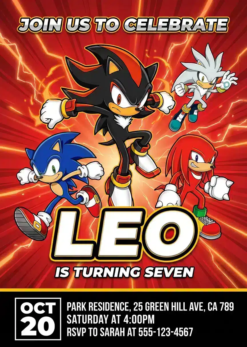 Shadow the Hedgehog Birthday Invitation | Sonic Gaming Party Invite