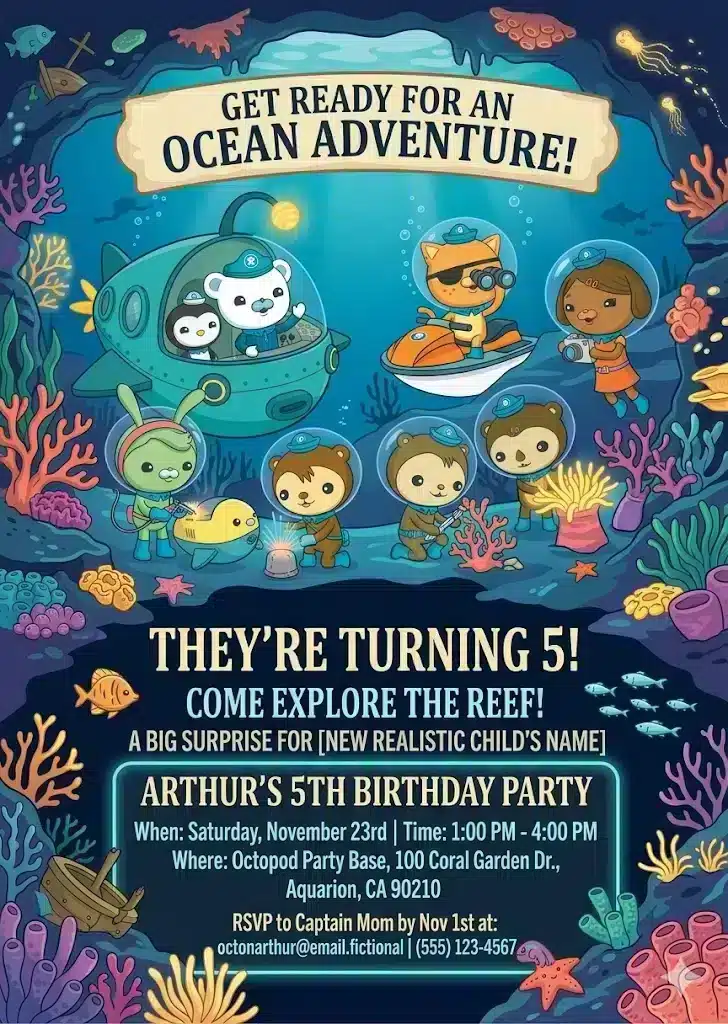 Octonauts Birthday Invitation Template - Underwater Adventure Kids Party Invite