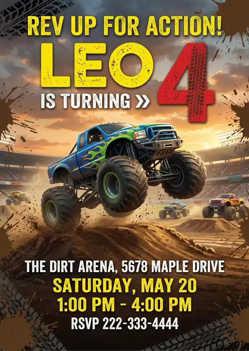 Monster Truck Birthday Invitation | Boys Truck Party Invite