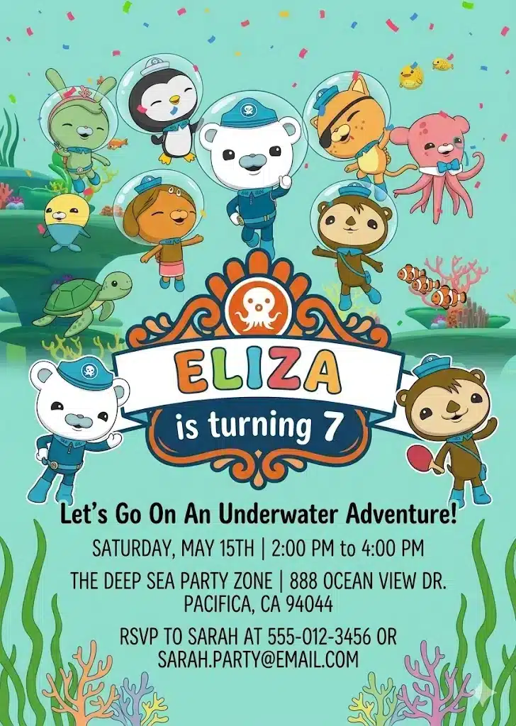 The Octonauts Birthday Invitation Template | Digital Ocean Adventure Invite