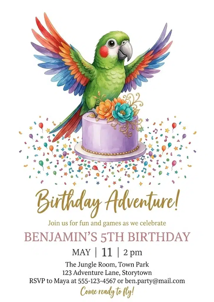 Tropical Parrot Birthday Invitation Template
