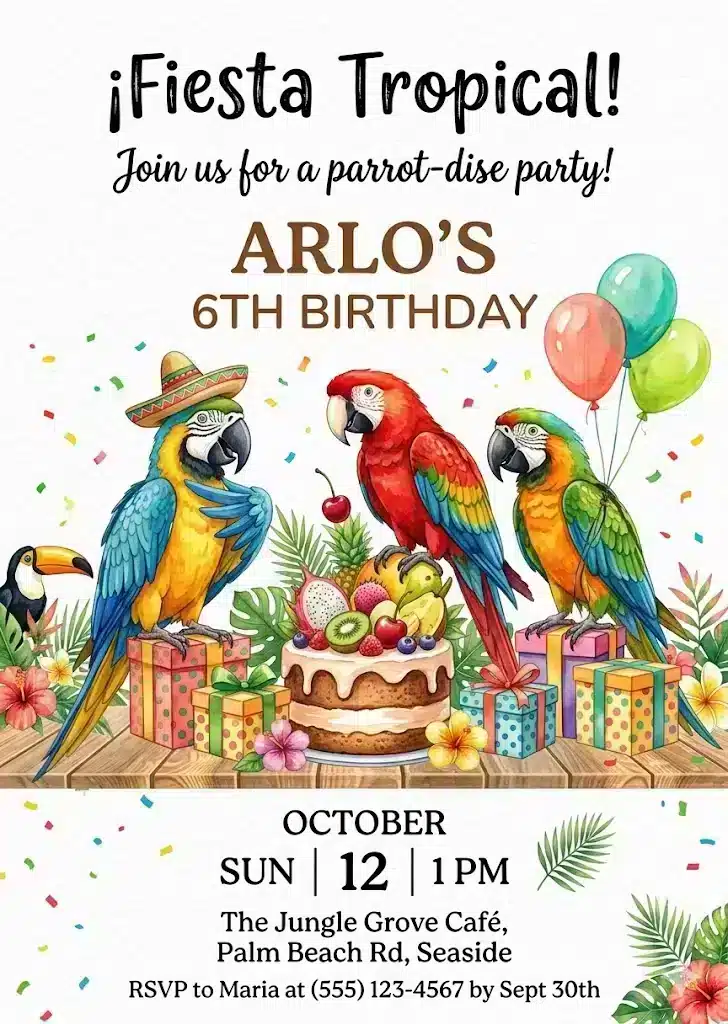 Tropical Parrot Birthday Invitation Template
