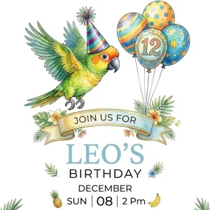Tropical Parrot Birthday Invitation Template