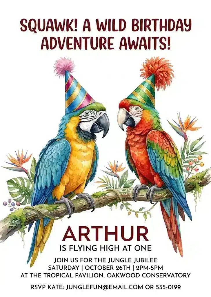 Tropical Parrot Birthday Invitation Template