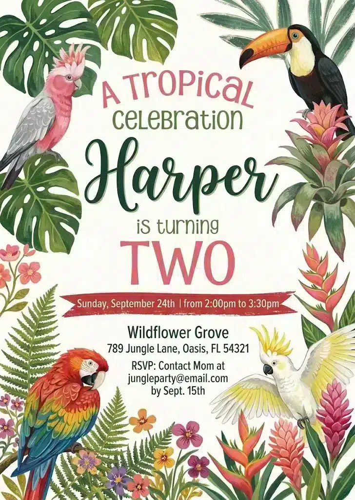 Tropical Birds Birthday Invitation Template