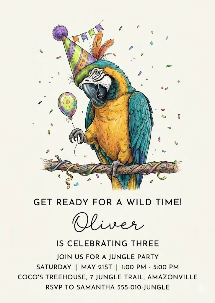 Cute Tropical Parrot Birthday Invitation Template