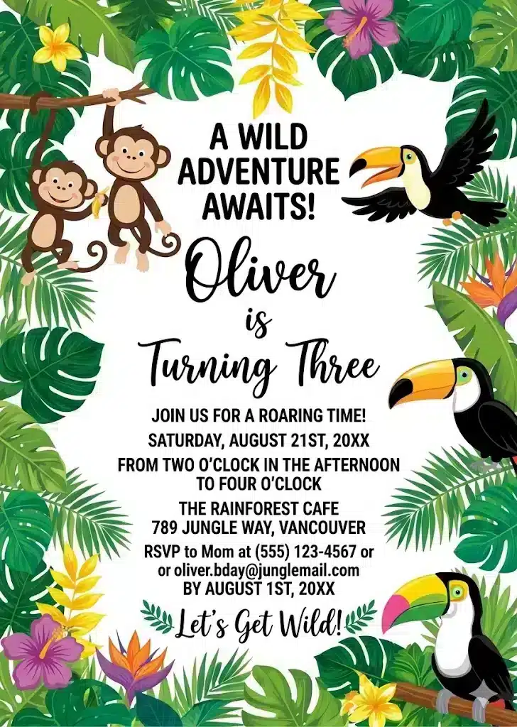 Tropical Toucan 7th Birthday Invitation Template