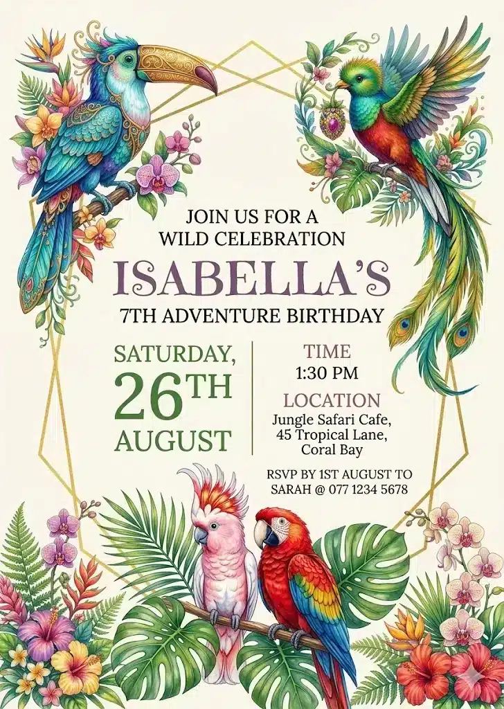 Tropical Birds Birthday Invitation | Exotic Paradise Theme