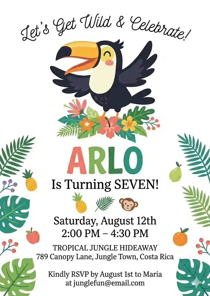 Tropical Toucan Birthday Party Invitation Template